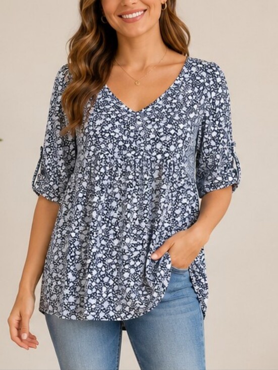 Emery Rose Tops - Emery Rose Navy Floral Babydoll Blouse – Size Small